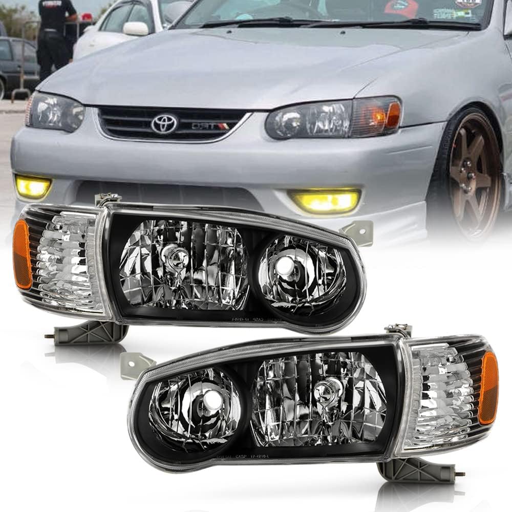 Black Housing Headlights Headlamps with Corner Signal Lamps Pair Set Z7196