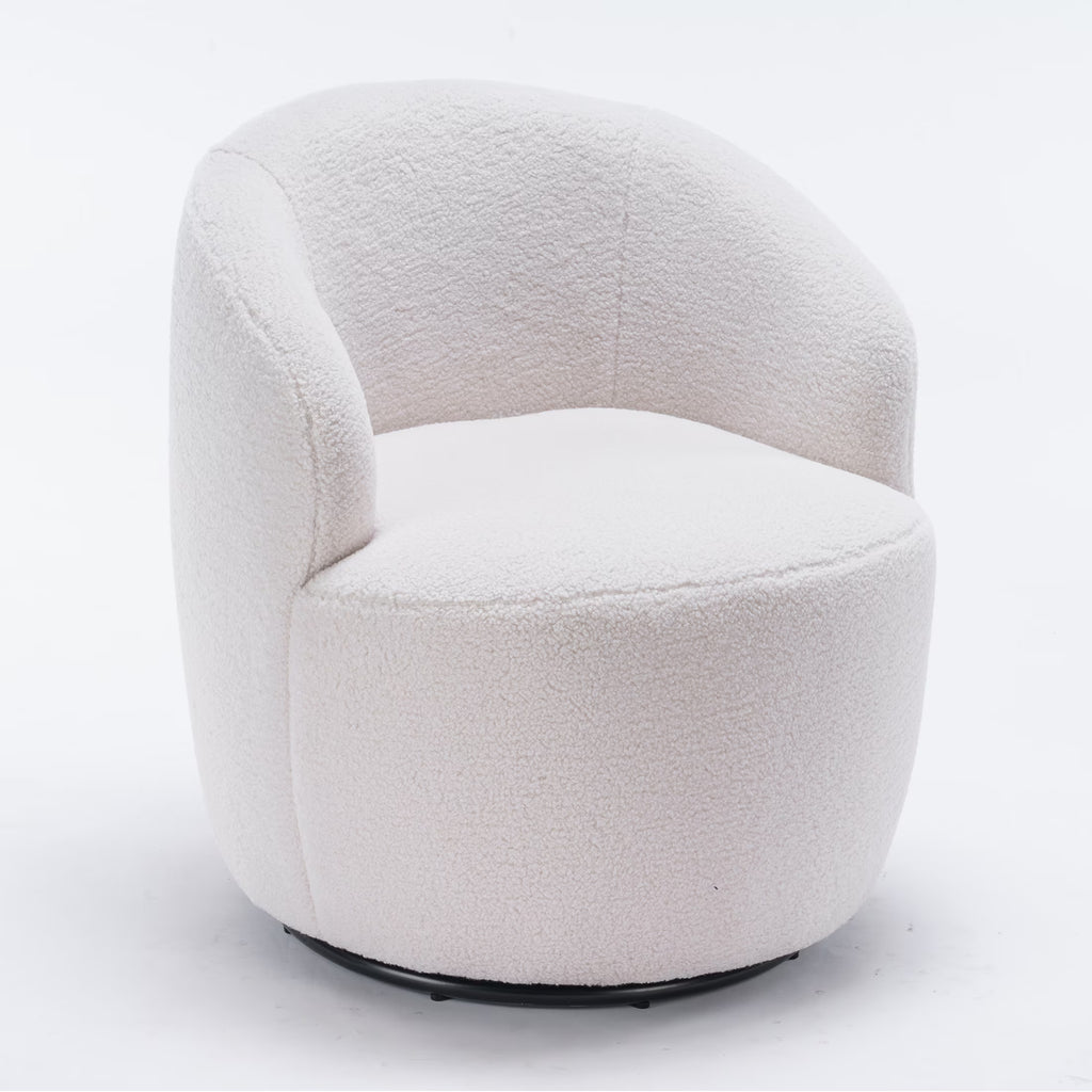 White Teddy Fabric Swivel Barrel Armchair B85719