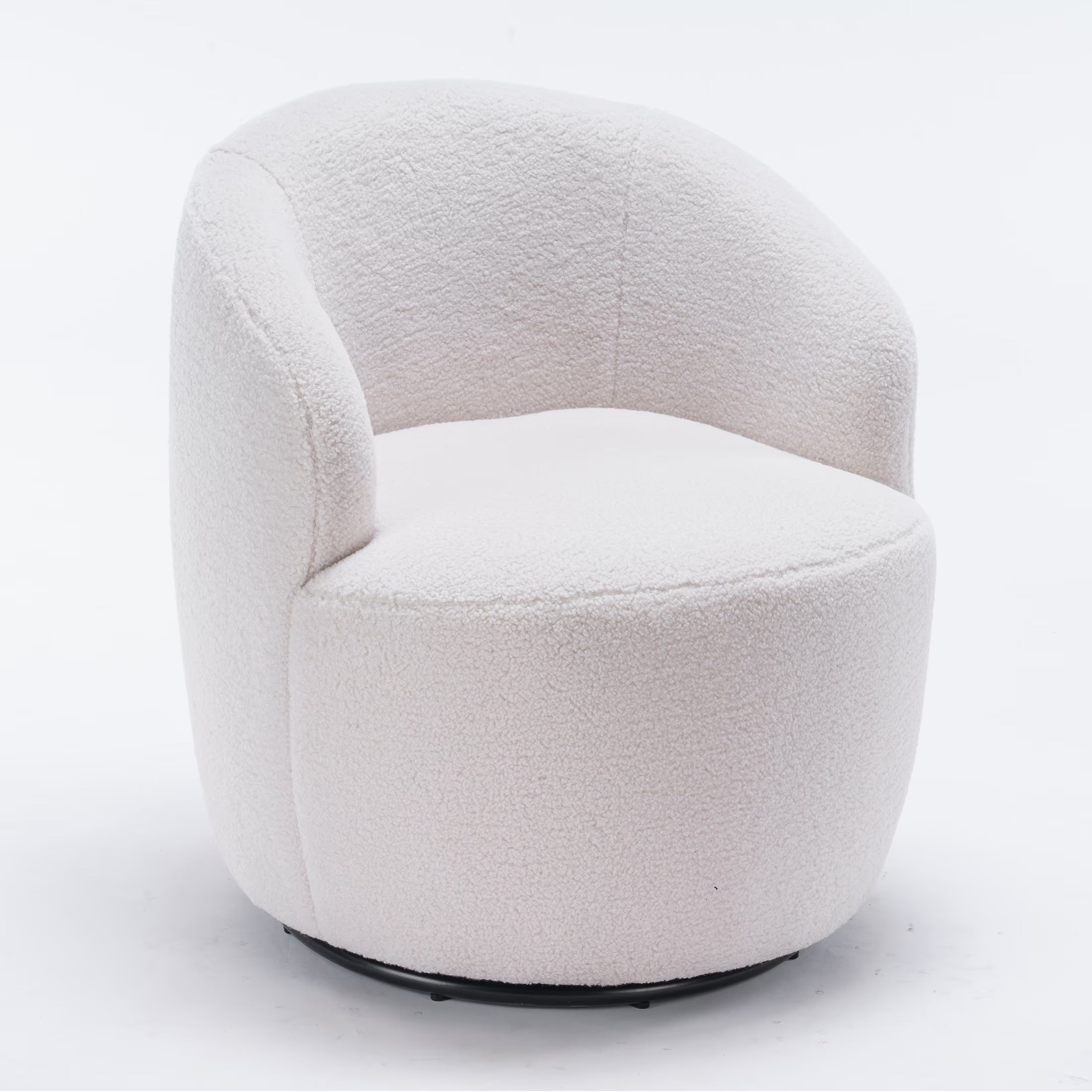 White Teddy Fabric Swivel Barrel Armchair B85719