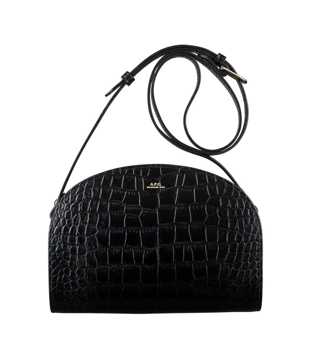 Black Croco Embossed Leather Shoulder Bag L83187