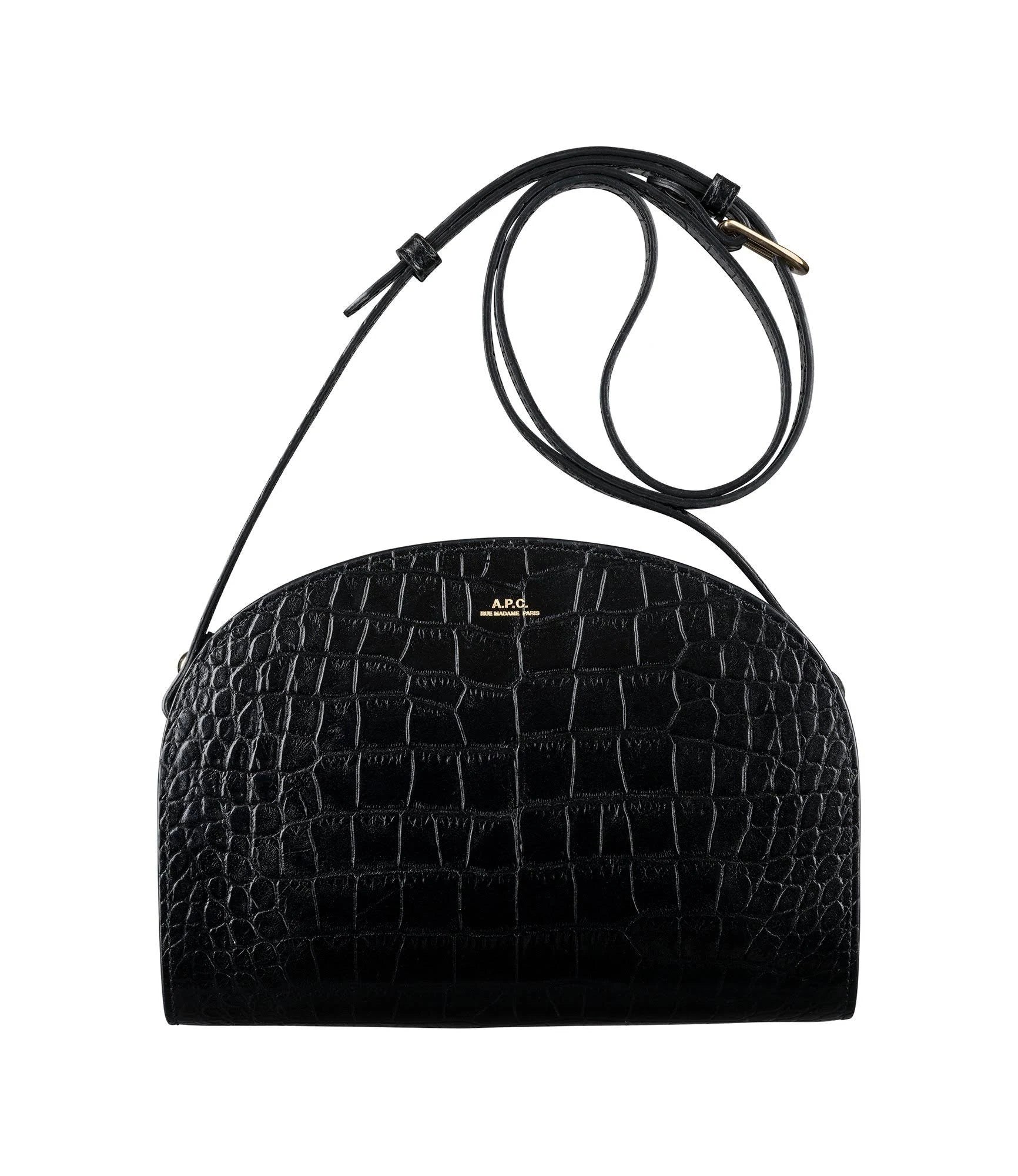 Black Croco Embossed Leather Shoulder Bag L83187