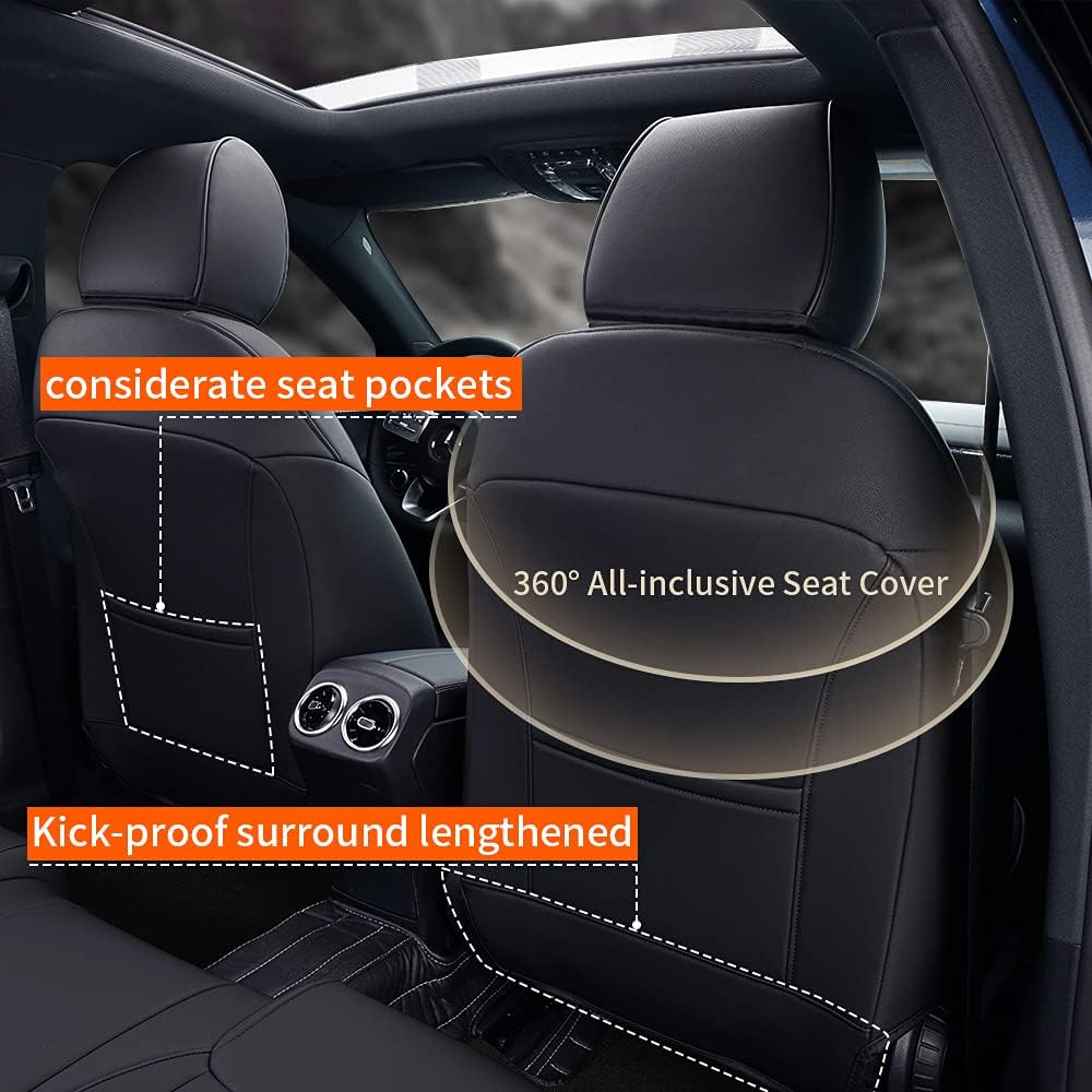 Black Faux Leather Car Seat Covers Full Set W54617