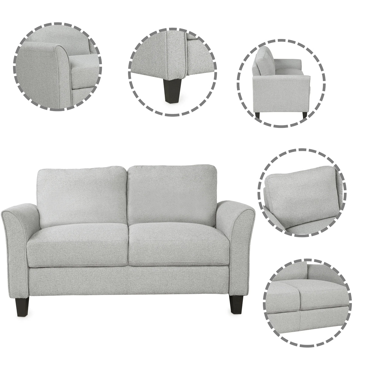 Light Gray Armrest Sofa Loveseat Chair 3-Seat Sofa P2958