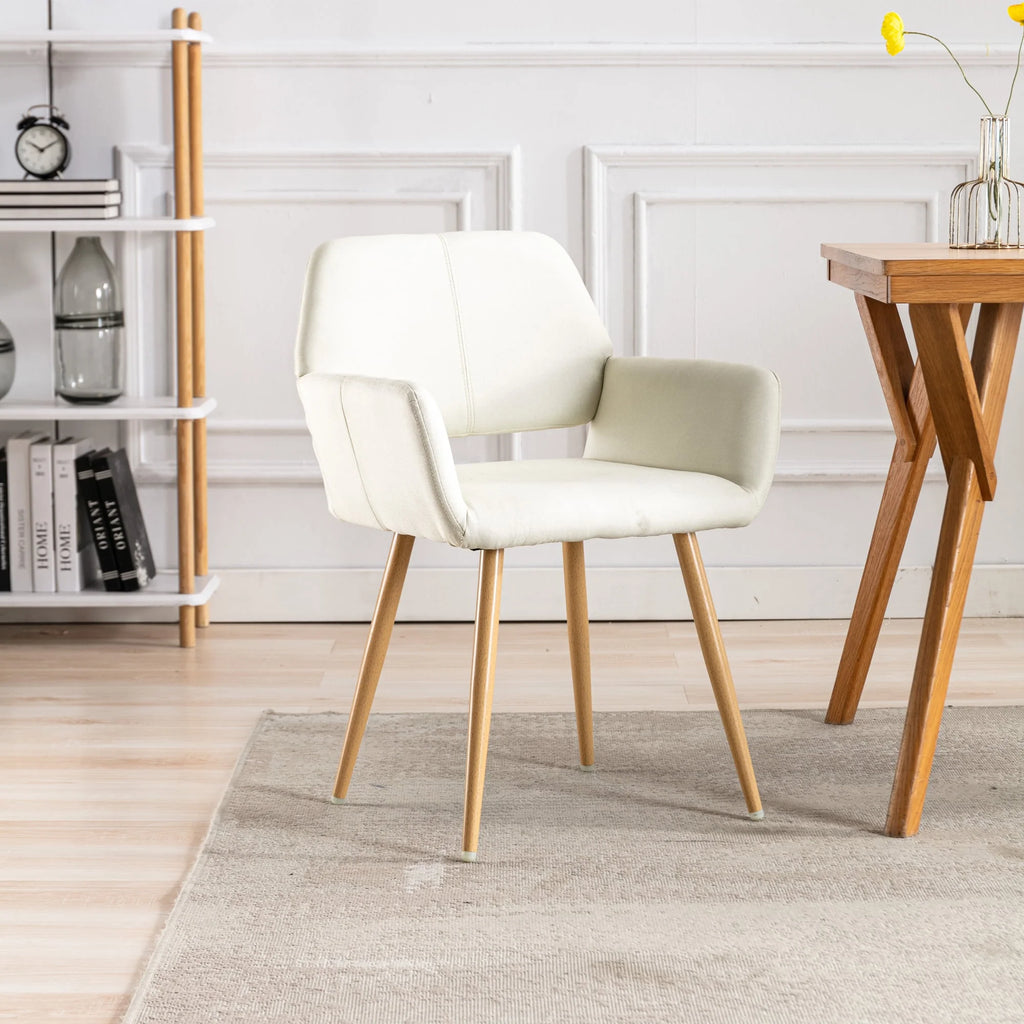 Beige Fabric Mid-Century Accent Chair with Metal Legs B195