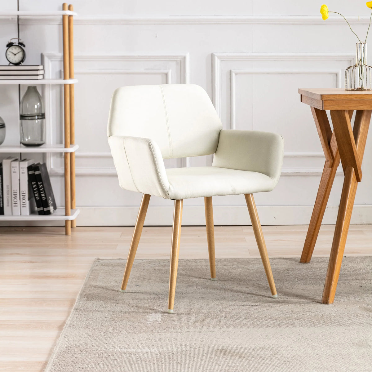 Beige Fabric Mid-Century Accent Chair with Metal Legs B195