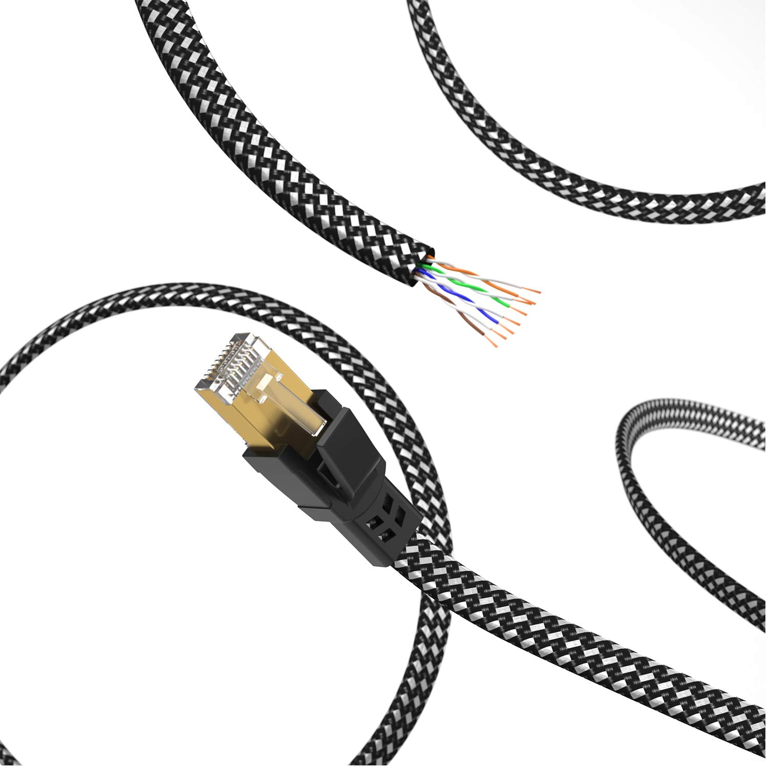 Cat 8 Ethernet Cable 200 ft, Nylon Braided SFTP RJ45 Flat Shielded Internet Cable V223525