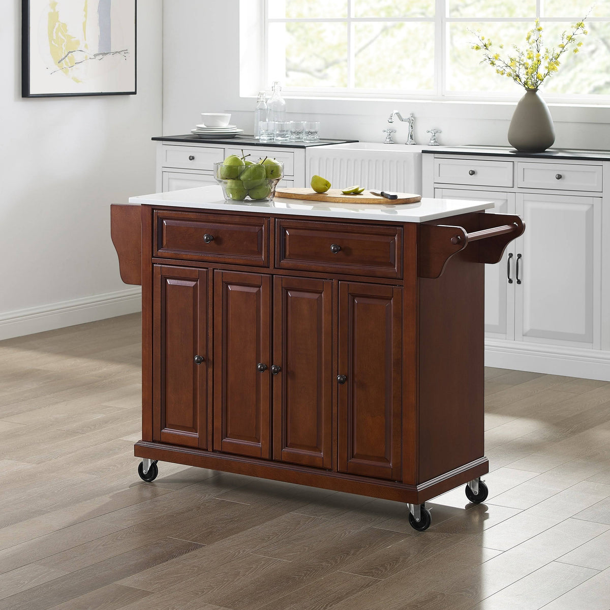 Full Size Granite Top Kitchen Cart Mahogany H65554