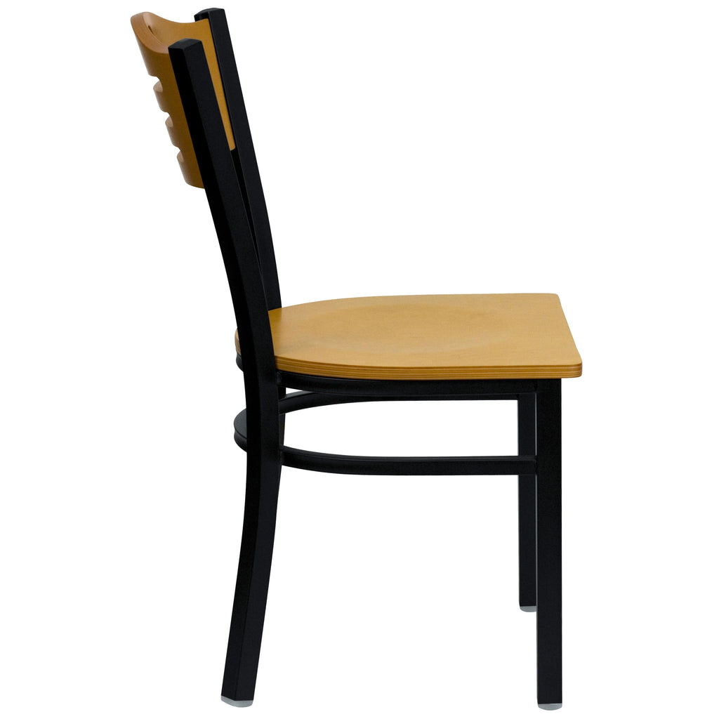 Black Slat Back Metal Restaurant Chair with Natural Wood Back & Seat A241981