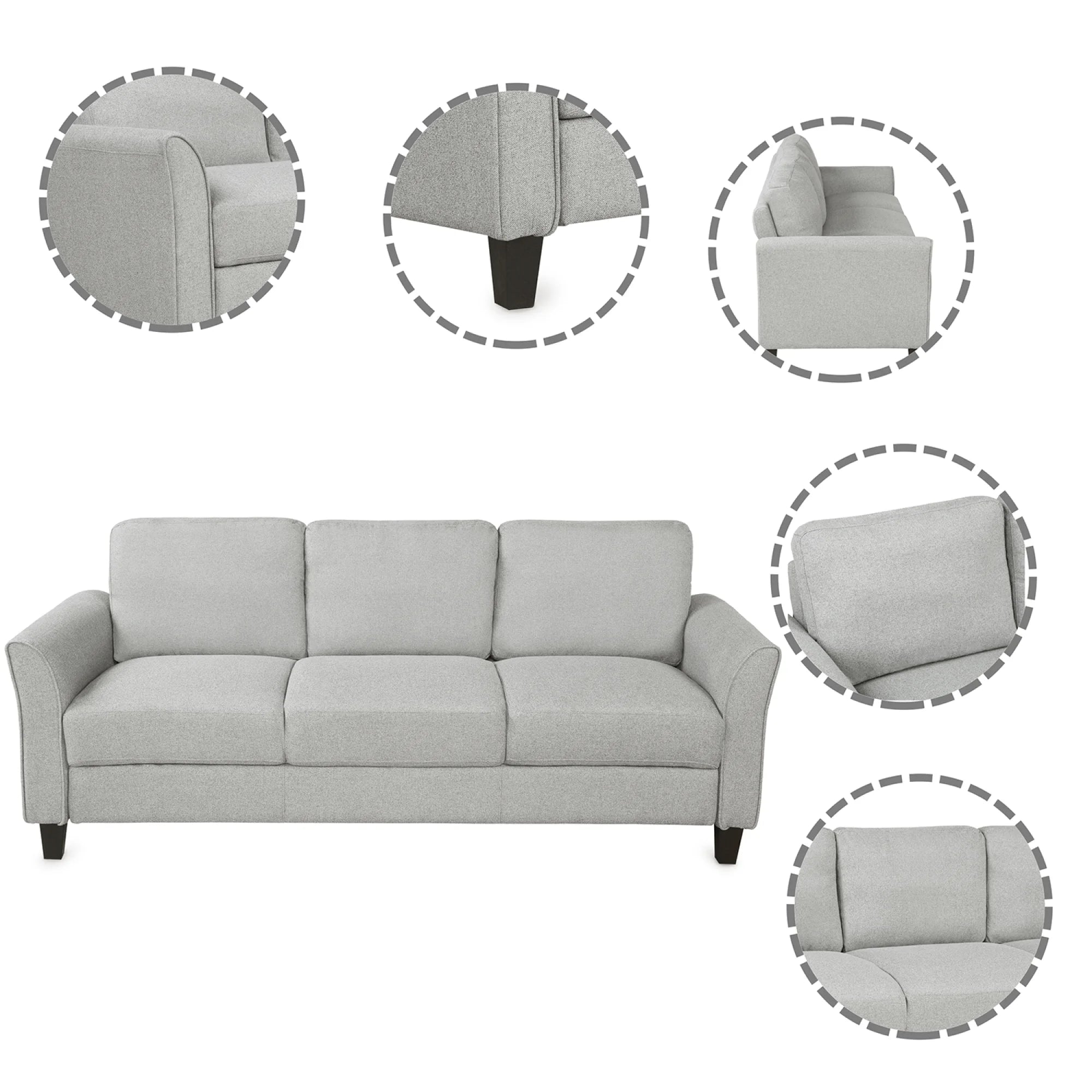 Light Gray Armrest Sofa Loveseat Chair 3-Seat Sofa P2958