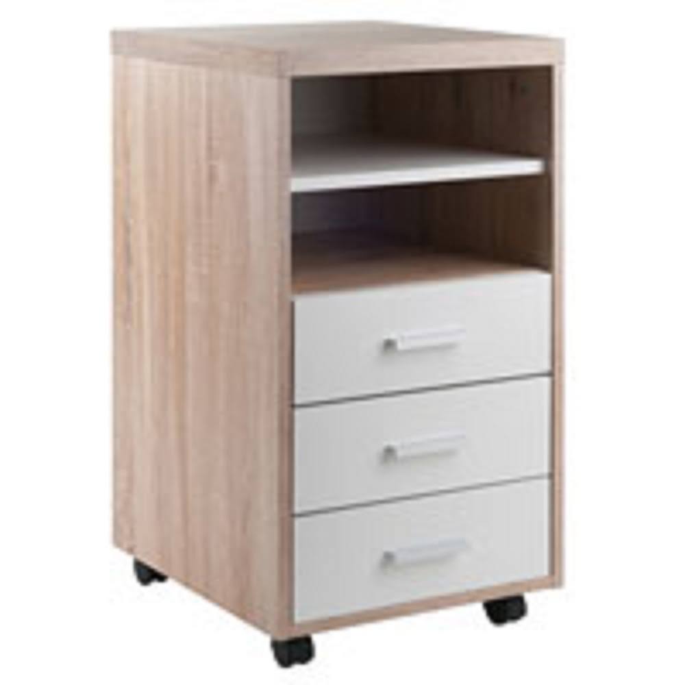 Beige and White Storage Cabinet with Two Shelf and Three Drawers F328