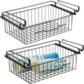 Compact Hanging Pullout Drawer Basket, Metal Wire, 2 Pack, Black H25333