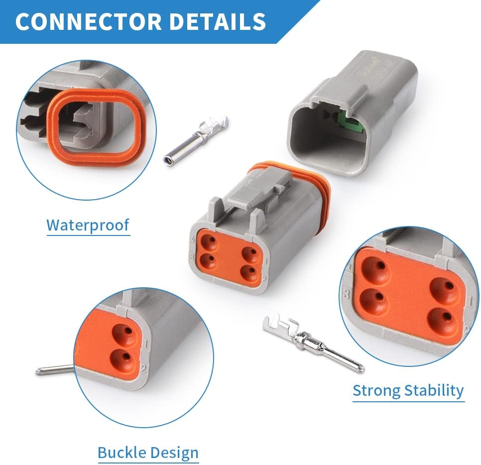 Gray 2 Pin Waterproof Connector Kit with 88 PCS Stamped Formed Contacts F205425