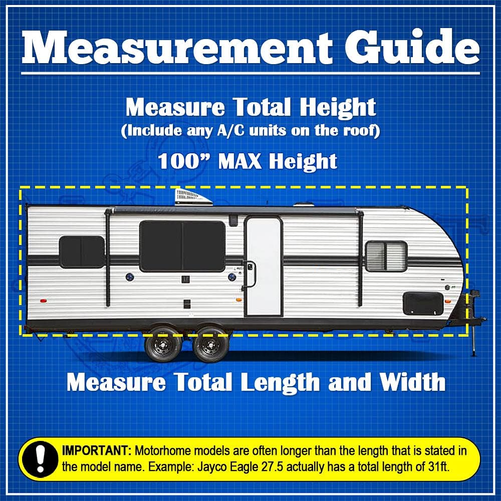 Waterproof RV Cover Fits Length 14'-16' Travel Trailer Camper with Zippered Panels R655