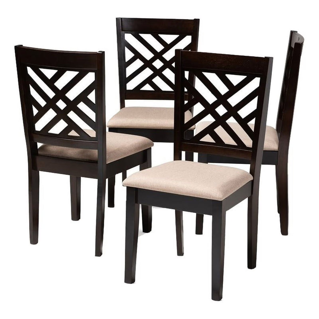 Mid-Century Wood Dining Chair in Sand and Brown (Set of 4) C524