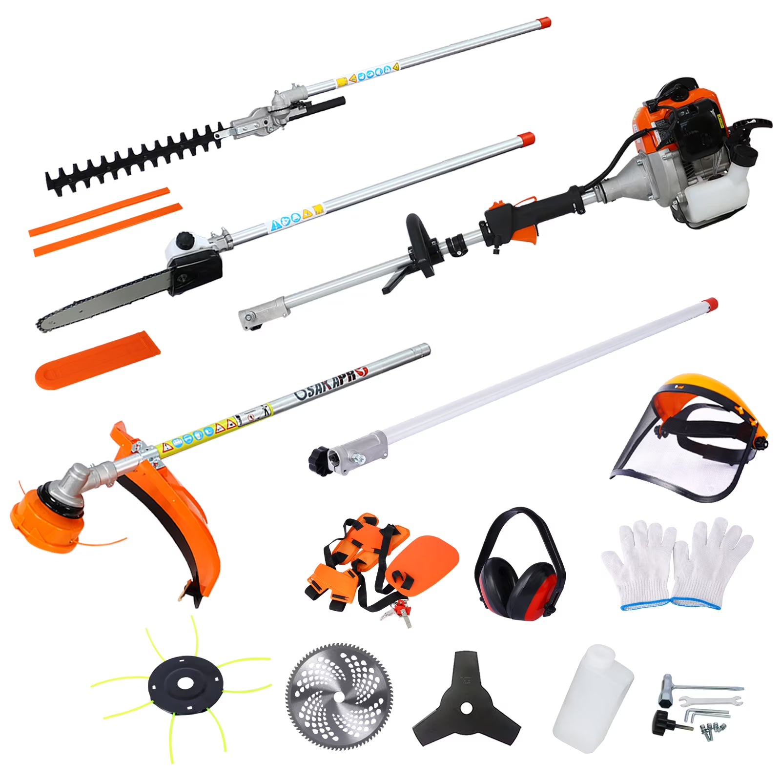 10 in 1 2-Cycle Garden Tool System with Pole Saw, Hedge Trimmer, Grass Trimmer, and Brush Cutter U7467
