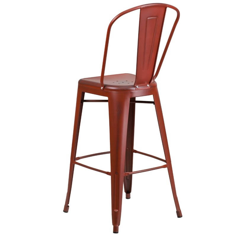 Distressed Kelly Red Metal Bar Stool H51824