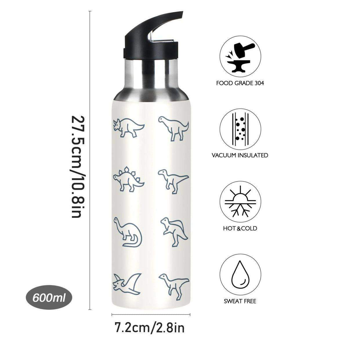 Stainless Steel Water Bottle with Straw Lid Vacuum Insulated Leak Proof Flask 20 OZ I772