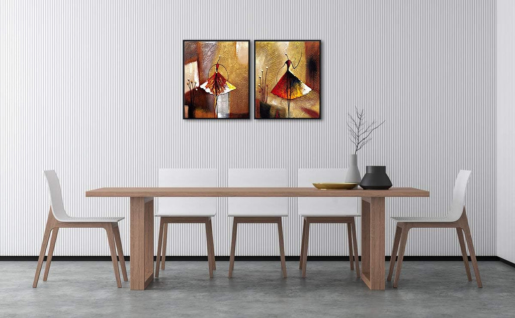 Framed Art Ballet Dancers Hand Painted Abstract Canvas Wall Art with Black Frame C951161