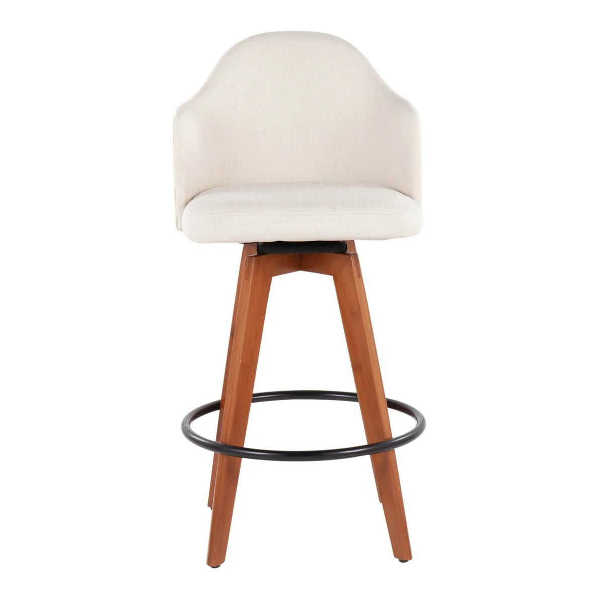 Cream Fabric Counter Stool With Walnut Bamboo Legs And Black Metal Footrest F528
