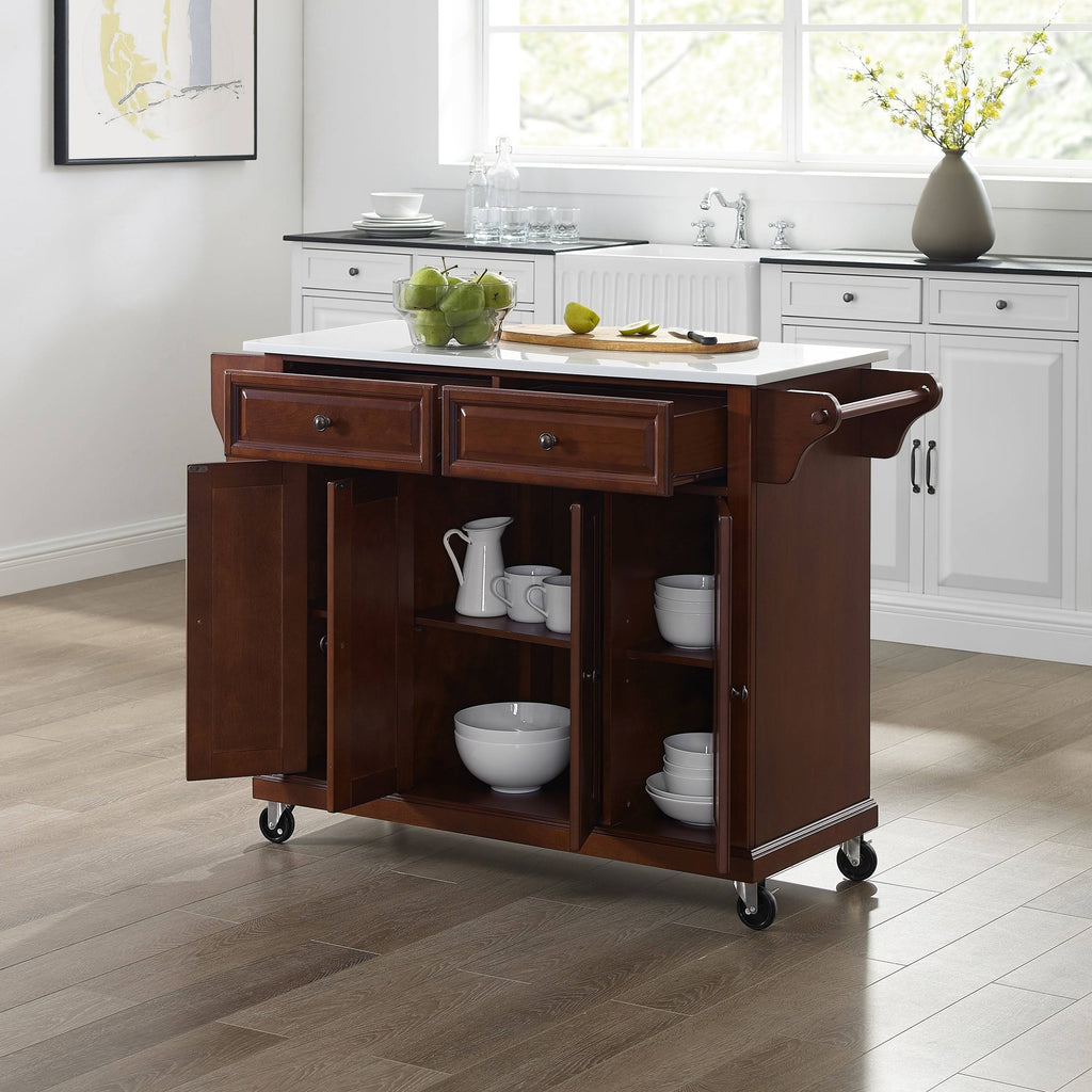 Full Size Granite Top Kitchen Cart Mahogany H65554