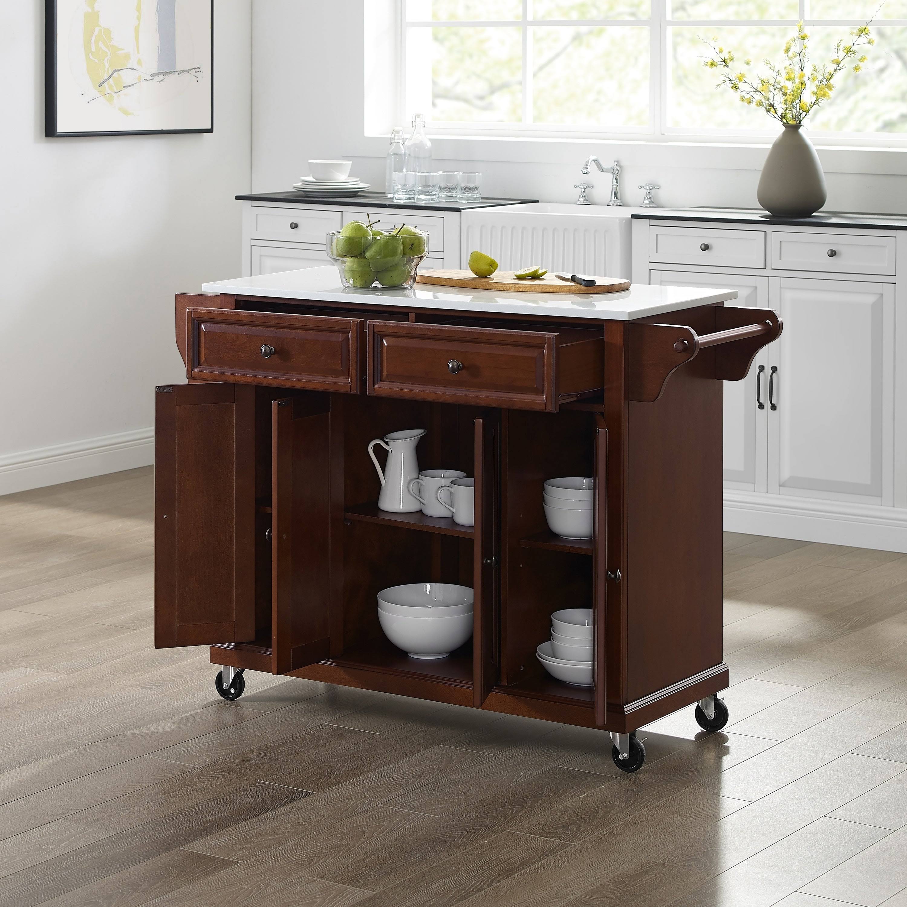 Full Size Granite Top Kitchen Cart Mahogany H65554
