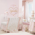 4 Piece Crib Bedding Set in Pink and White T8381