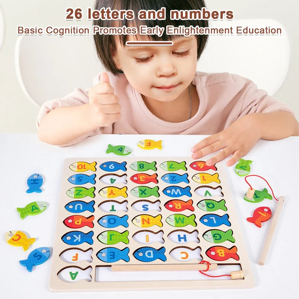 Magnetic Fishing Game for Kids 39 Pcs Wooden with 2 Magnetic Rods J808