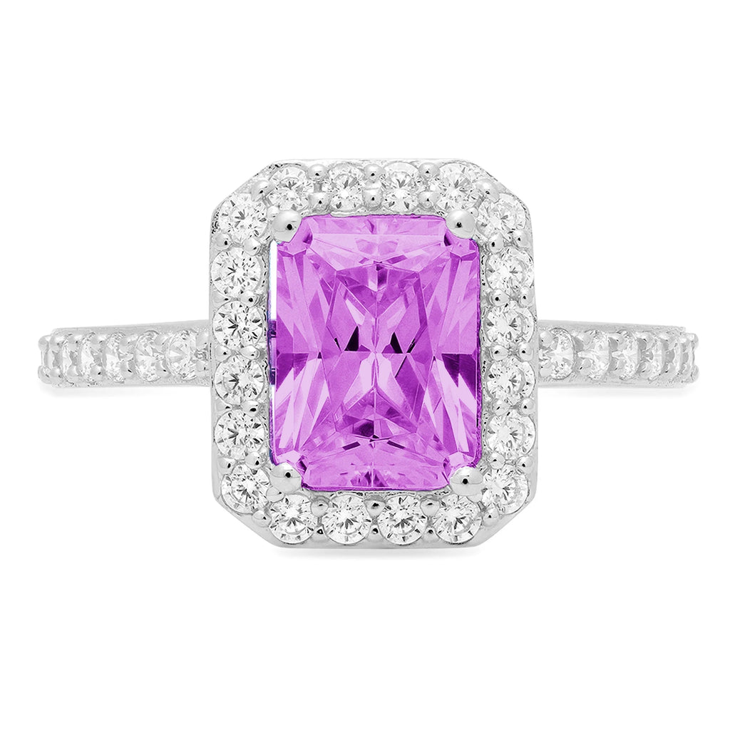 Emerald Cut Simulated Alexandrite Halo Ring, 18k White Gold, Size 3.75 O367