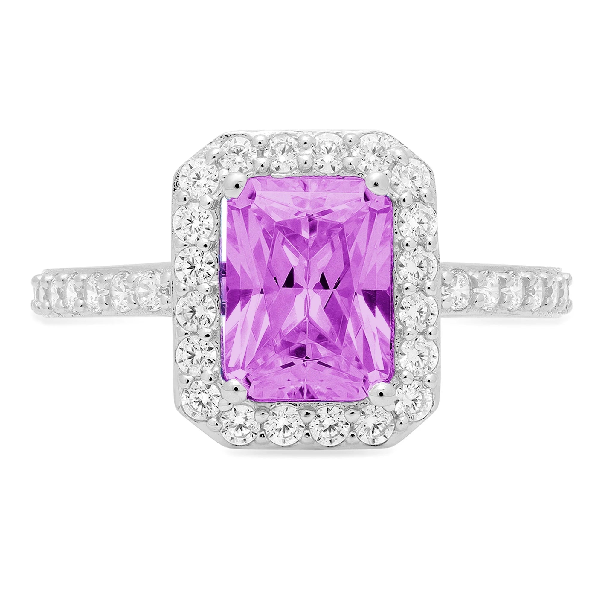 Emerald Cut Simulated Alexandrite Halo Ring, 18k White Gold, Size 3.75 O367