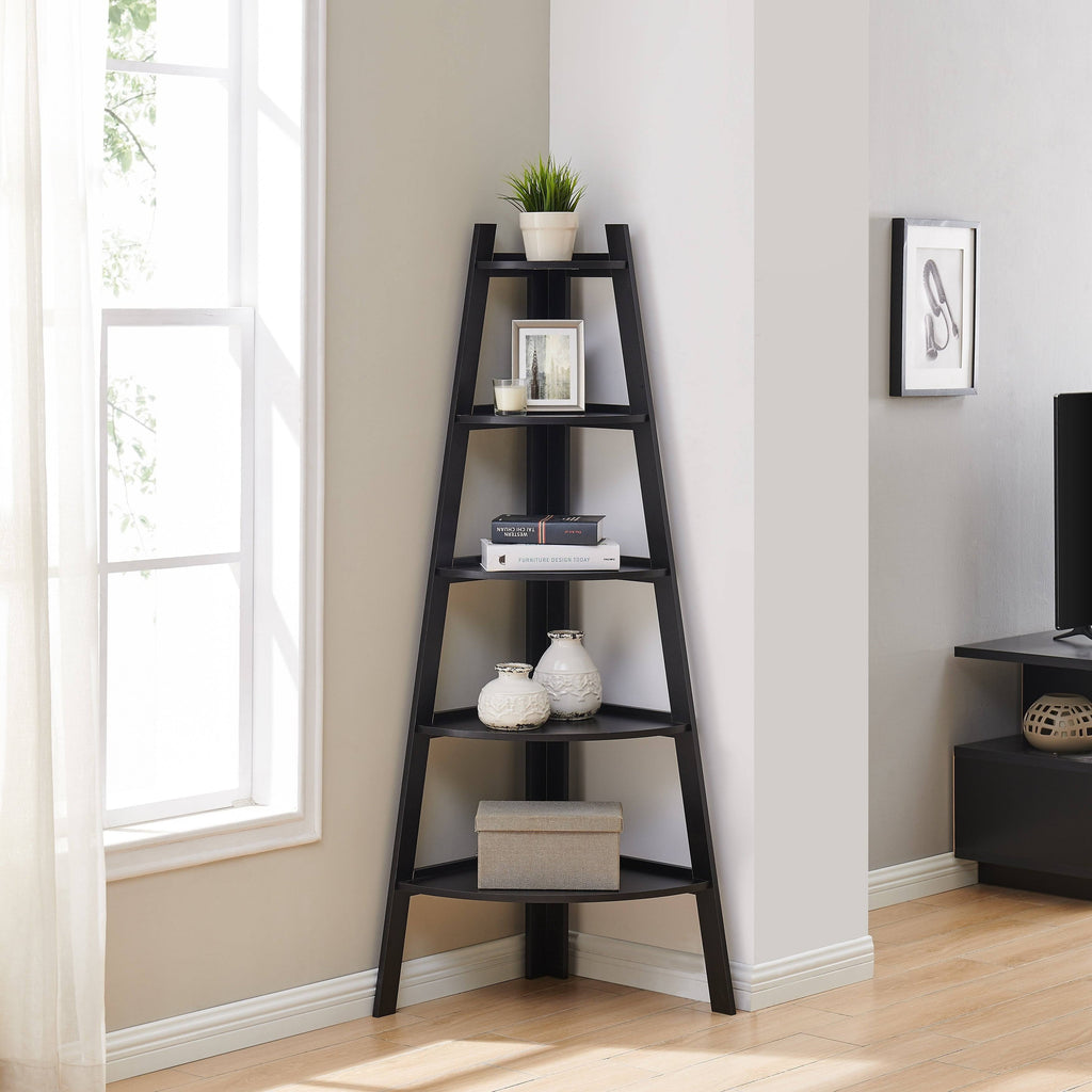 Black 5-Tier Corner Ladder Display Shelves T576475