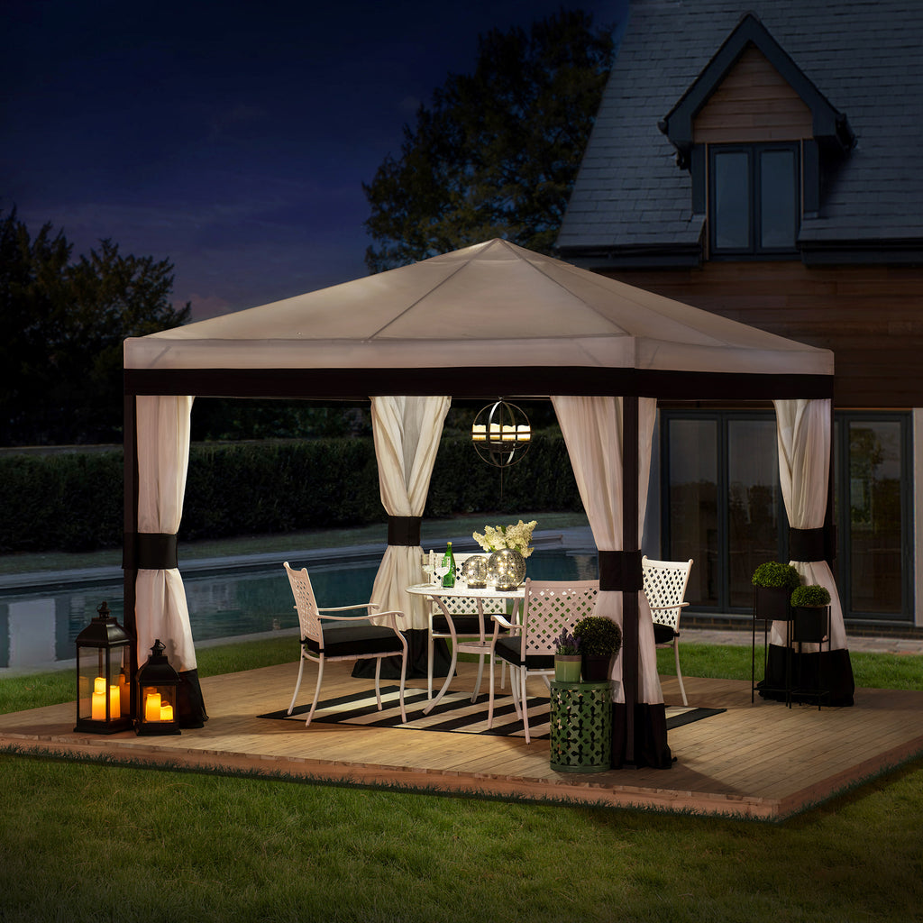 Black and White Steel Gazebo with Mosquito Netting D42017