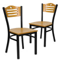 Black Slat Back Metal Restaurant Chair with Natural Wood Back & Seat A241981