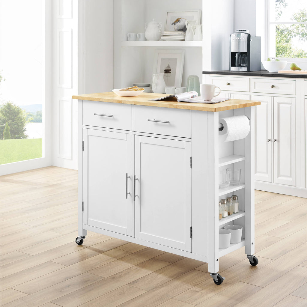 White Wood Top Kitchen Island Cart N3398