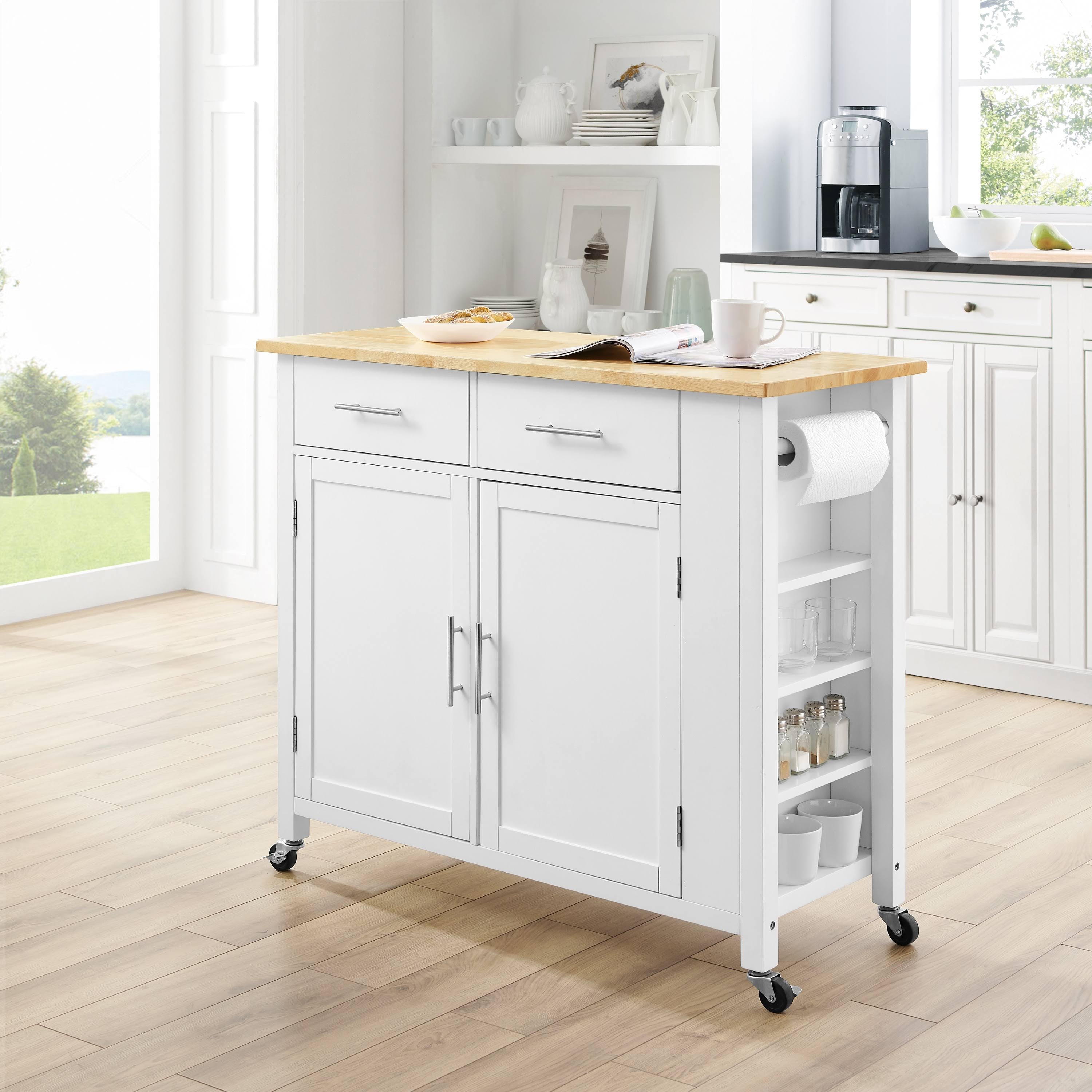White Wood Top Kitchen Island Cart N3398