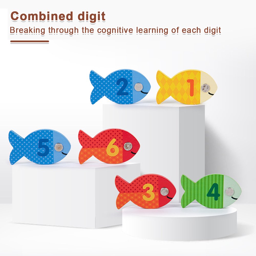 Magnetic Fishing Game for Kids 39 Pcs Wooden with 2 Magnetic Rods J808