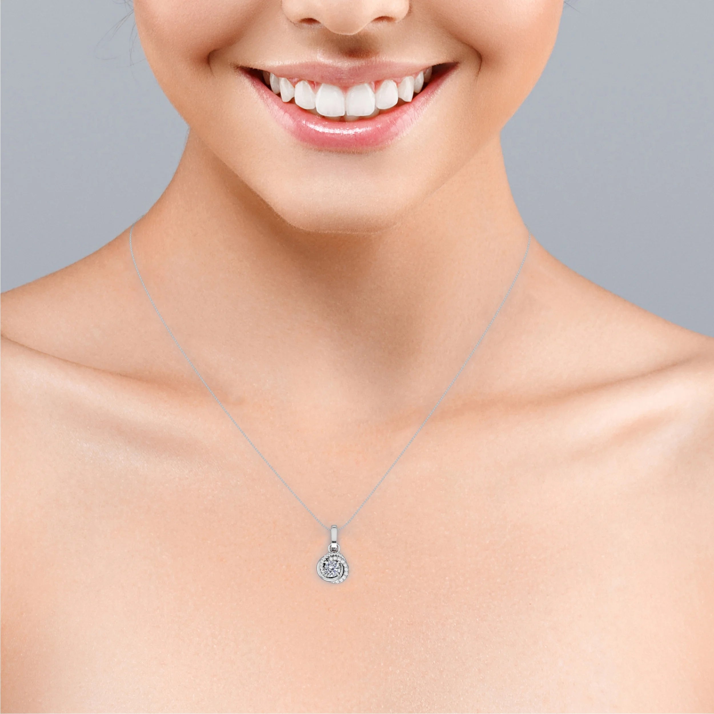 0.43 Carat Round Diamond 4 Prong Pendant Necklace 10K White Gold N38711