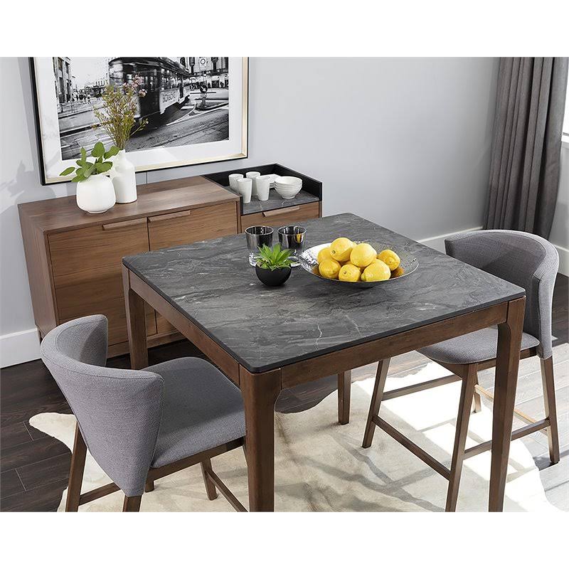 Wood Counter Table Set with 4 Counter Stools in Dark Gray S32637