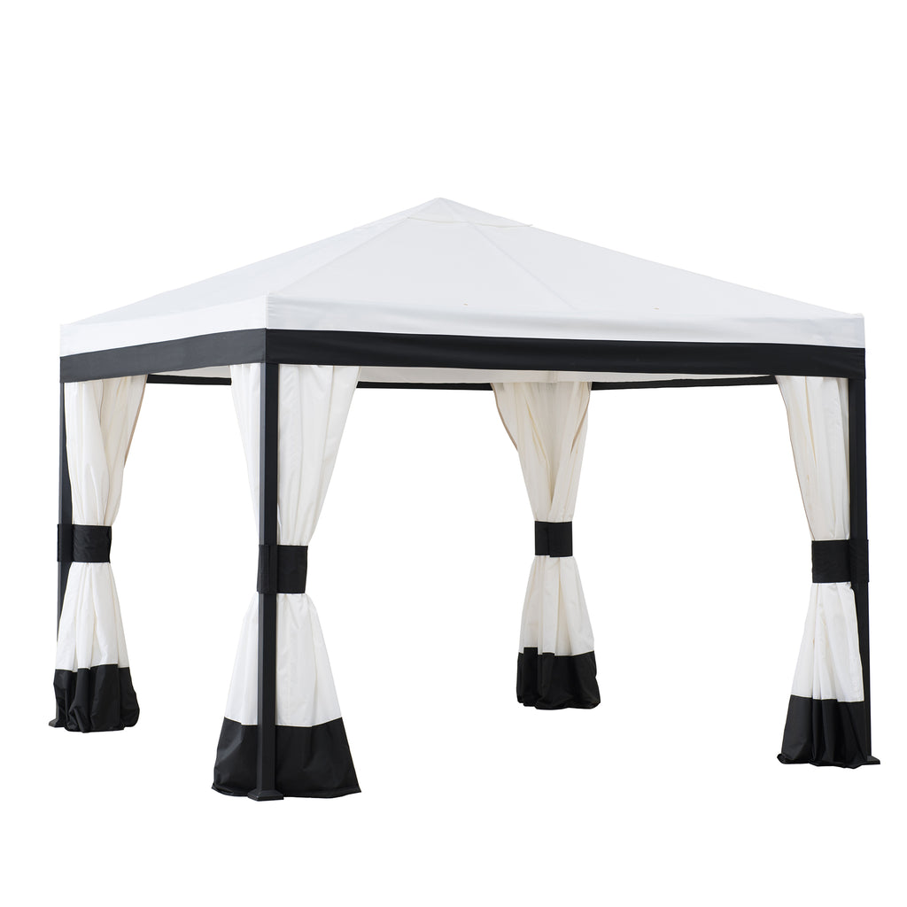 Black and White Steel Gazebo with Mosquito Netting D42017