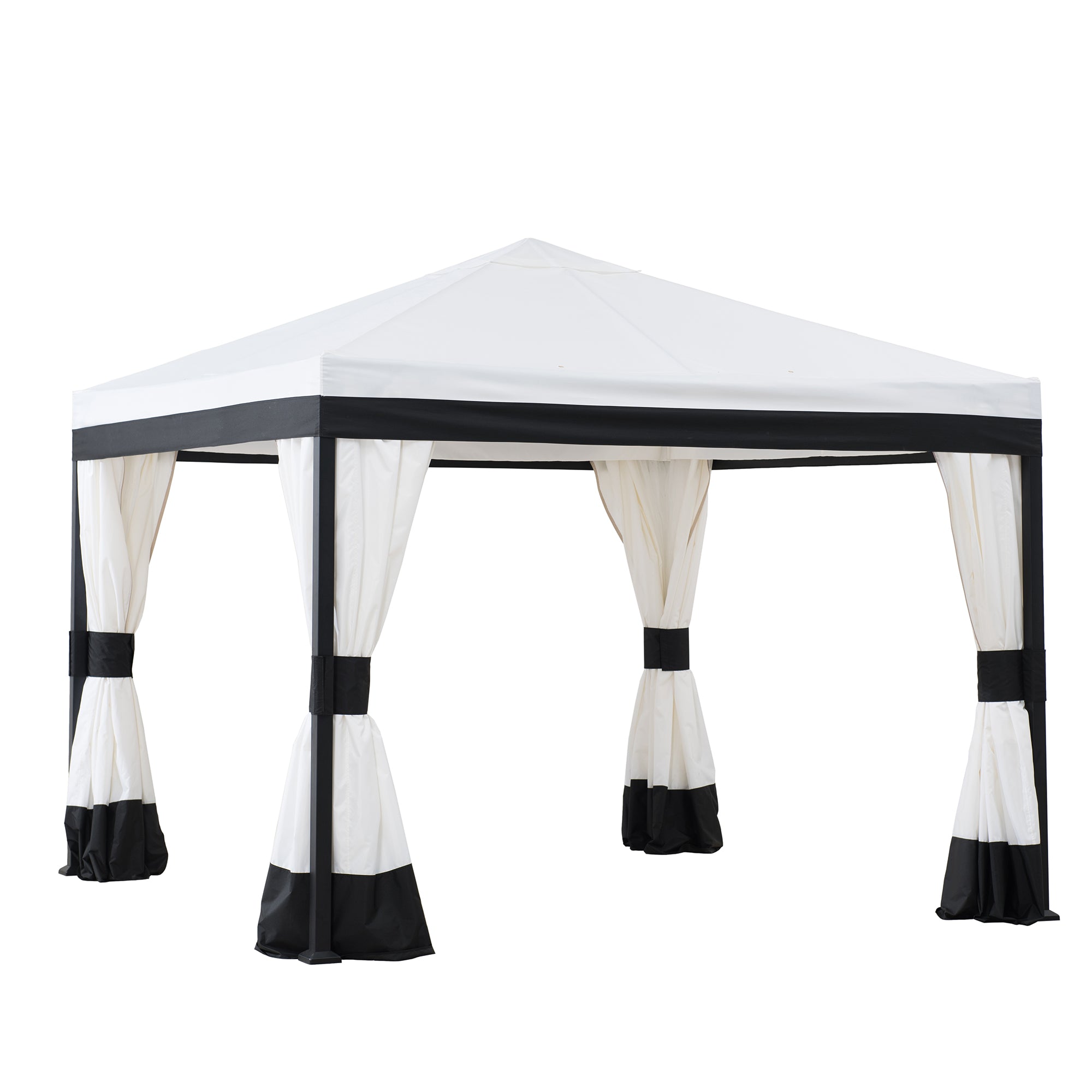 Black and White Steel Gazebo with Mosquito Netting D42017