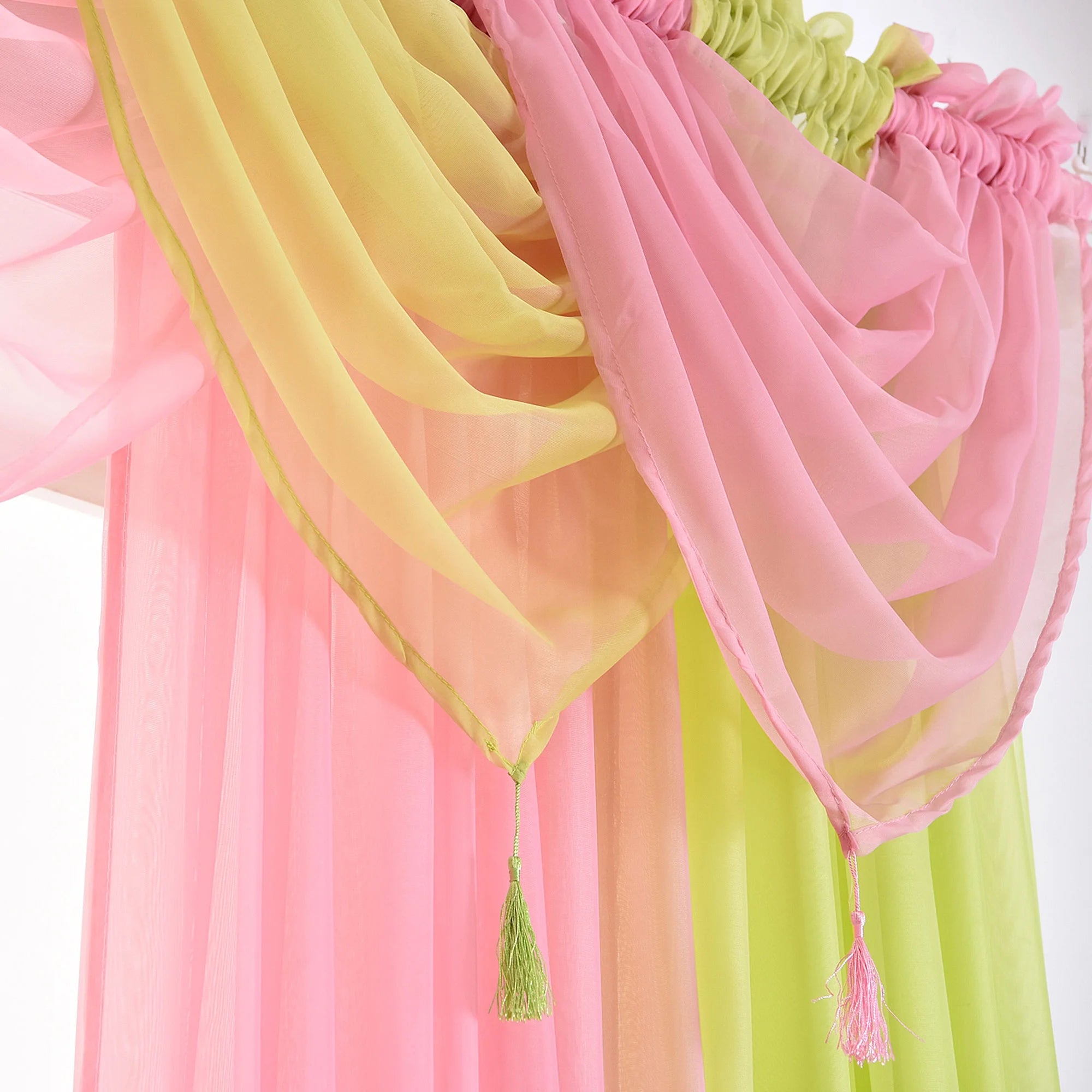 15 Color Solid Sheer Voile Curtains with Tassle D197