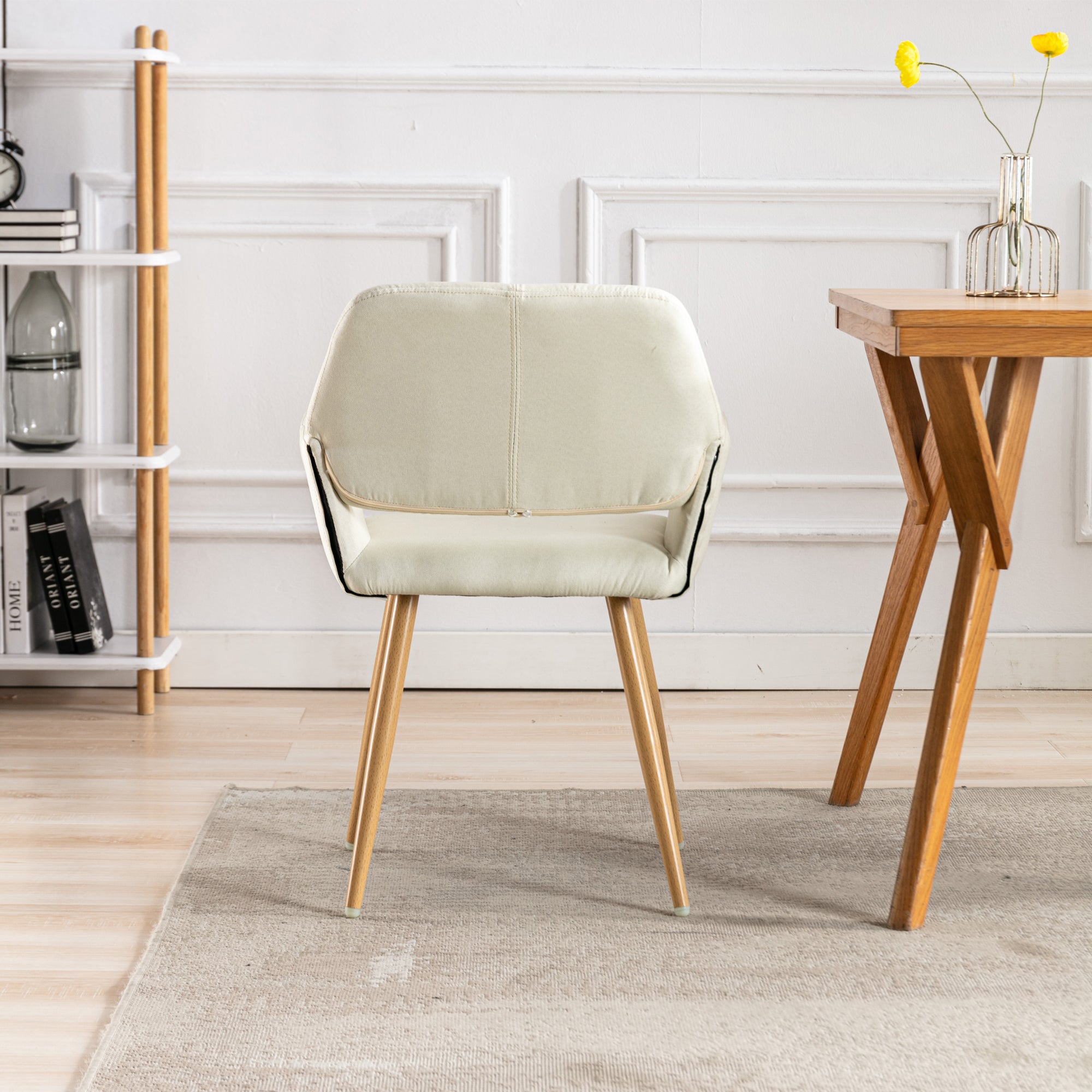 Beige Fabric Mid-Century Accent Chair with Metal Legs B195