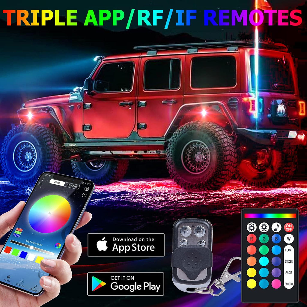 10-pods Trucks LED RGB Neon Underglow Rock Lights Kit, Dual-Zone, 160LEDs, 2-in-1 Line, Waterproof 12V, Pack of 2 O36047