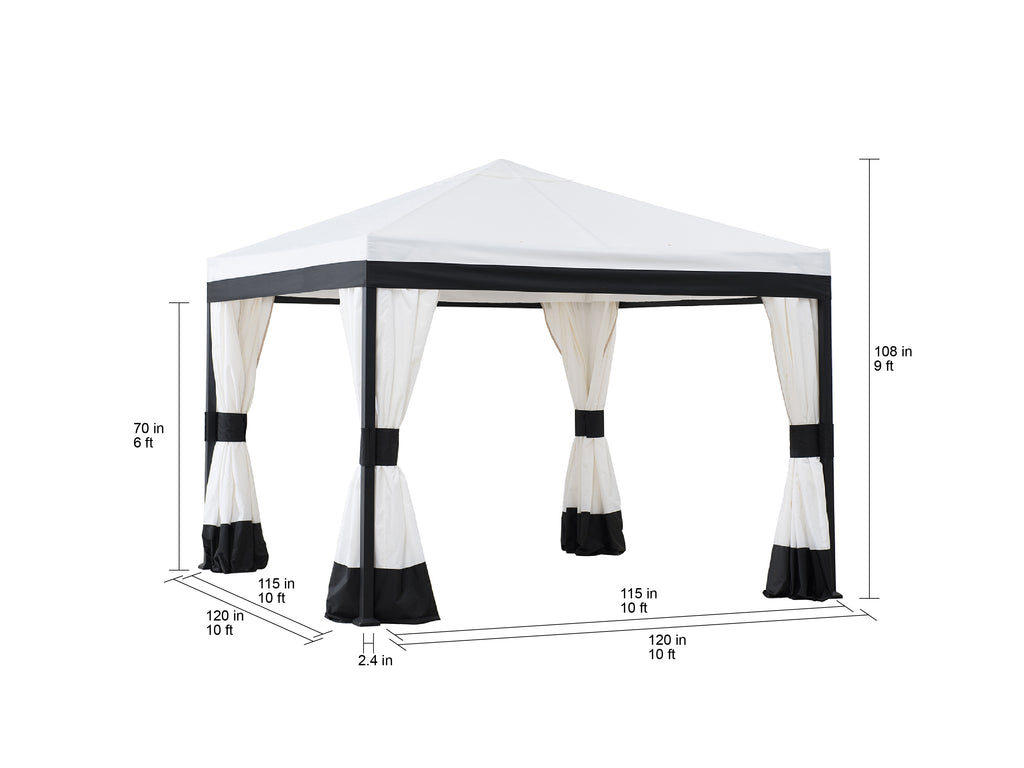 Black and White Steel Gazebo with Mosquito Netting D42017