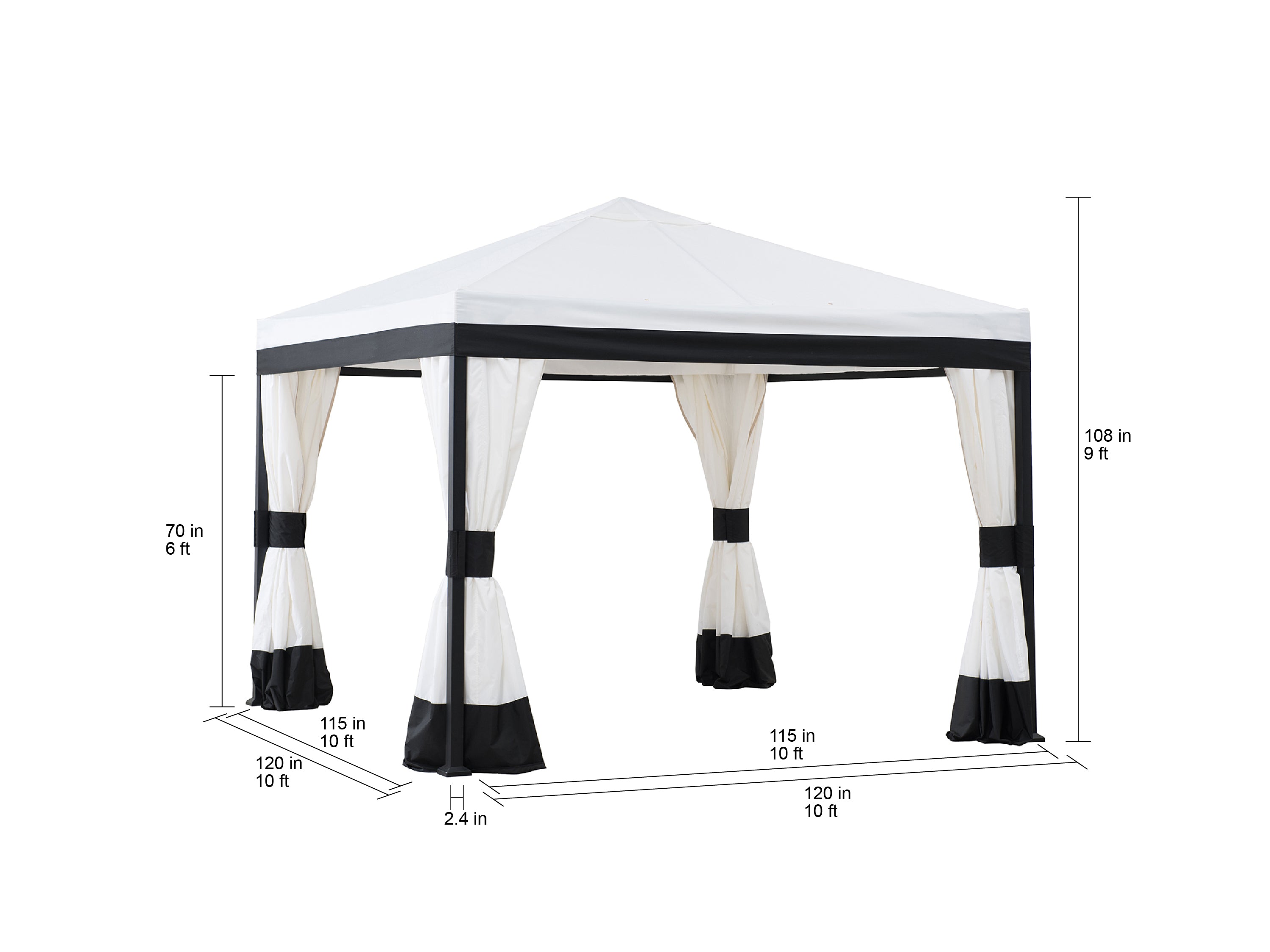 Black and White Steel Gazebo with Mosquito Netting D42017