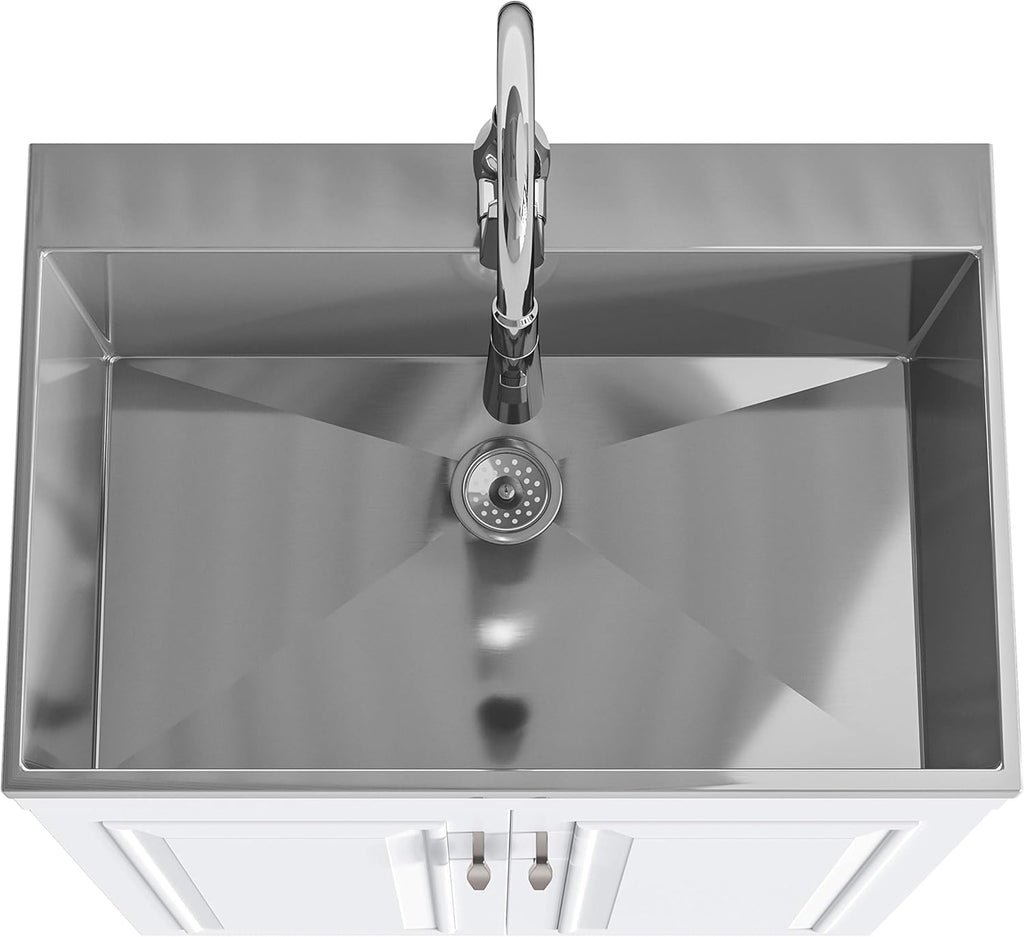 28 inch Laundry Cabinet with Pull-out Faucet and Stainless Steel Sink with 1 Storage Compartment M953