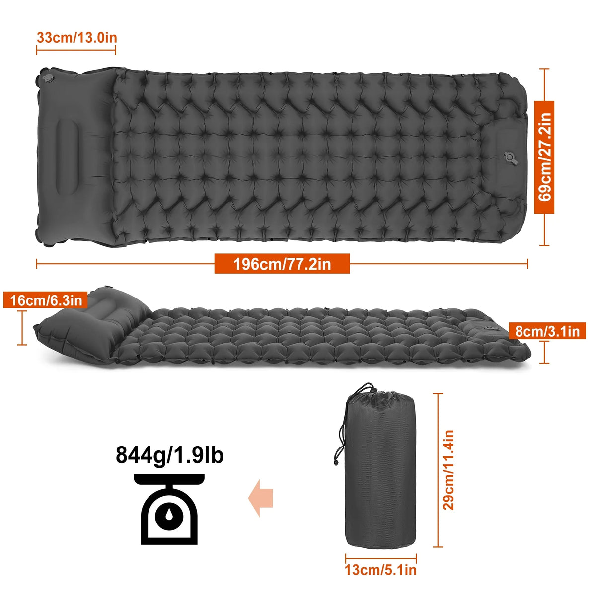 Ultralight Inflatable Camping Sleeping Pad with Pillow R23485