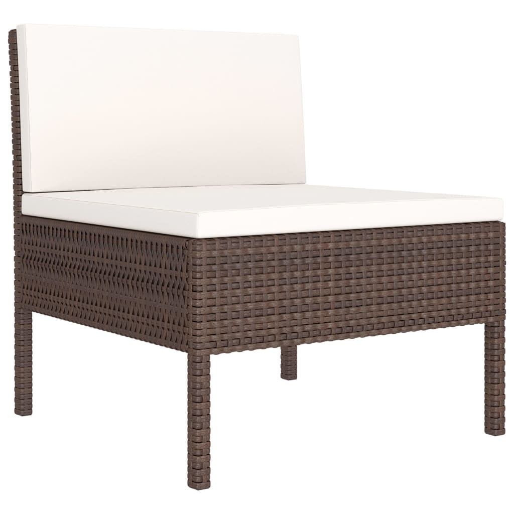 6 Piece Patio Lounge Set with Cream White Cushion Brown Poly Rattan Sectional Outdoor Furniture Set O134