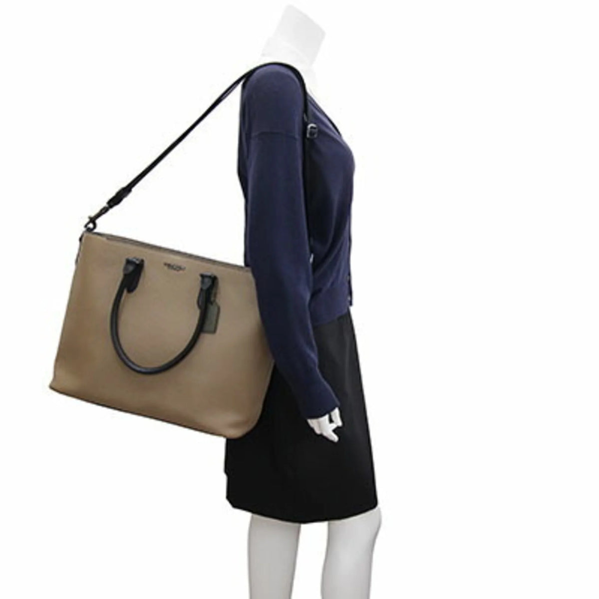 Khaki Black Leather Tote Bag E691302