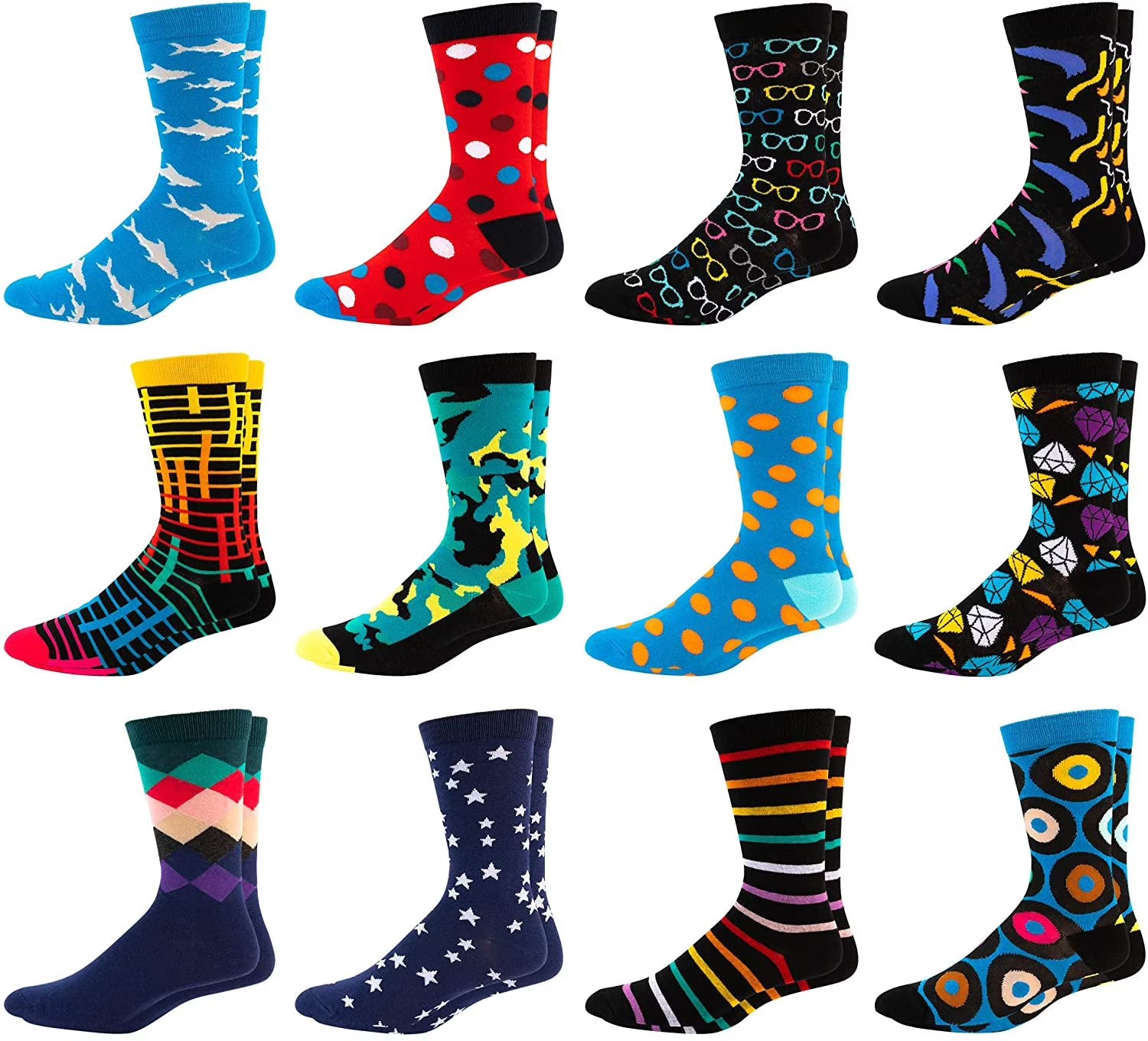 Colorful Funky Crew Socks 12 Pack D788677