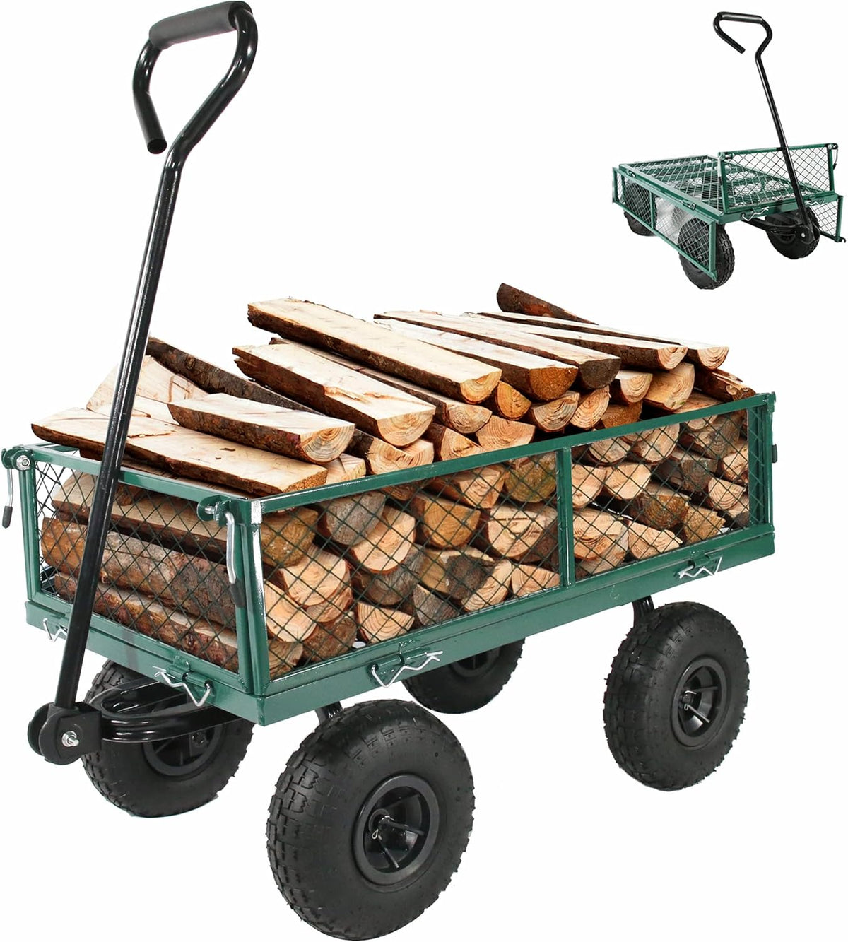 Green Heavy Duty Mesh Steel Utility Wagon with Removable Sides W5788